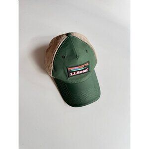 Vintage LL BEAN Green Hat Mountain Patch Beige Mesh Trucker Hat